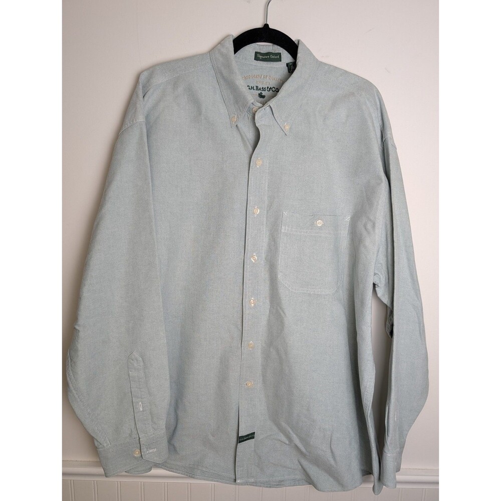 Vintage GH Bass Co Button Down Shirt Mens Large Signature Oxford Sage Green XL